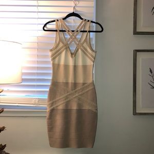 Bebe Gold Bodycon Dress - Size Small